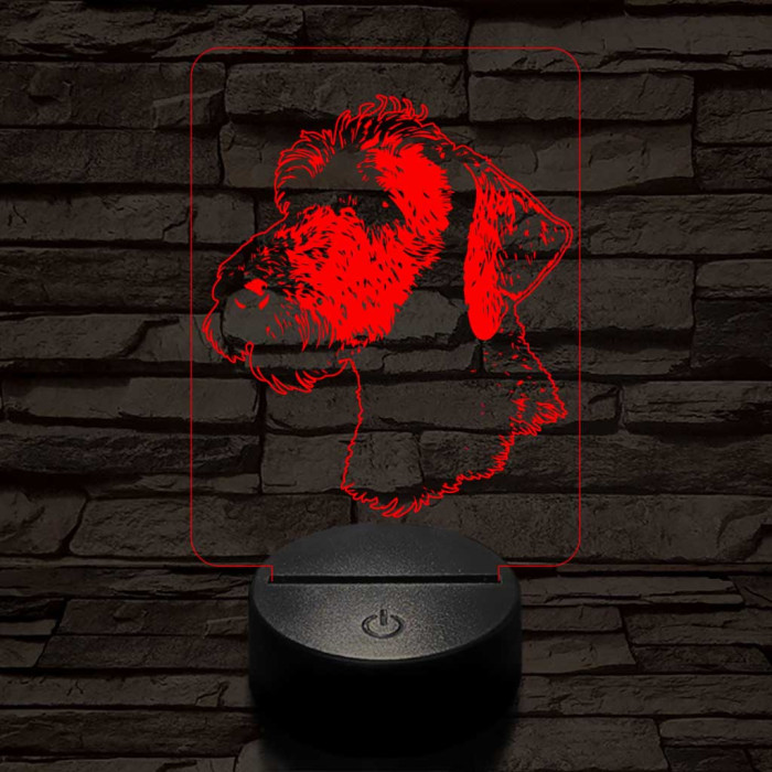 Bedlington terrier-fej 7 színű 3D led lámpa