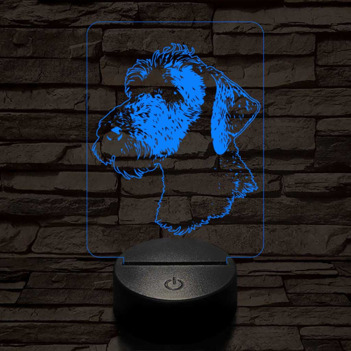 Bedlington terrier-fej 7 színű 3D led lámpa
