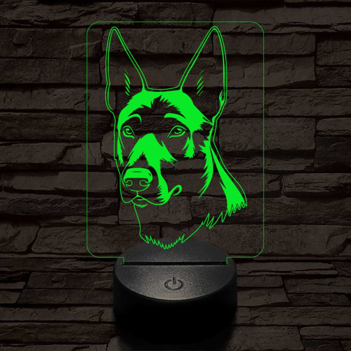 Belga juhászkutya-fej 7 színű 3D led lámpa