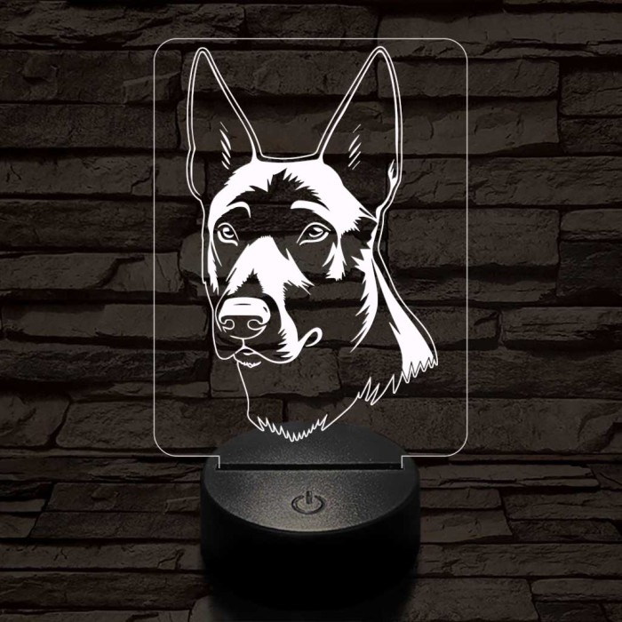 Belga juhászkutya-fej 7 színű 3D led lámpa