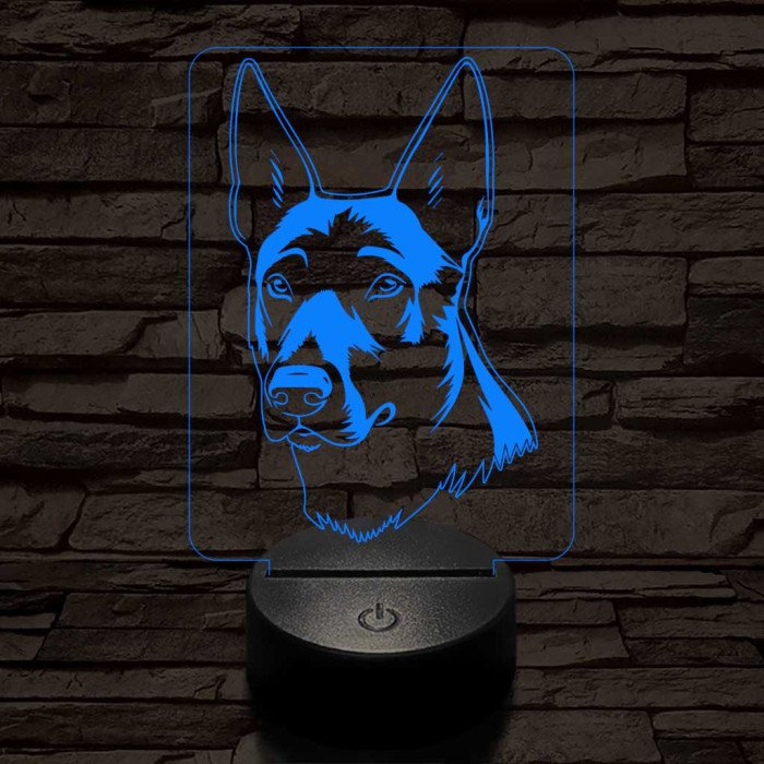 Belga juhászkutya-fej 7 színű 3D led lámpa
