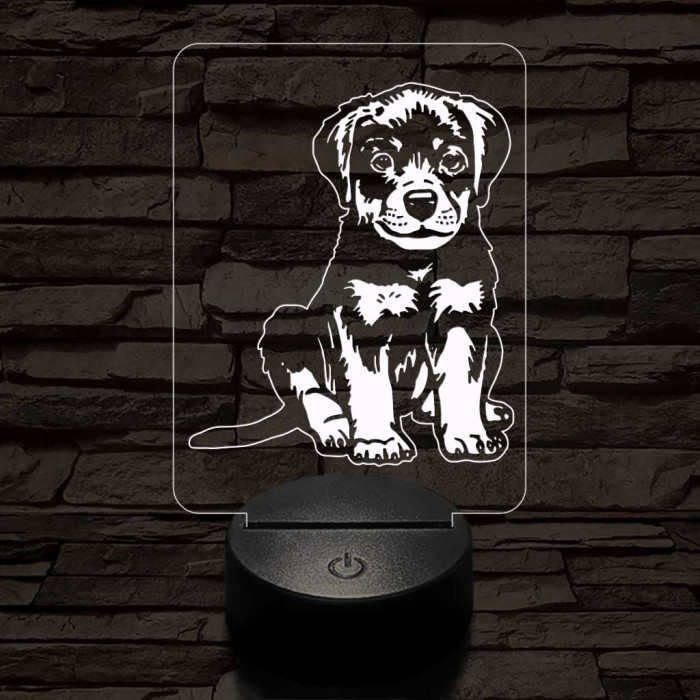 Rottweiler kölyök-fej 7 színű 3D led lámpa