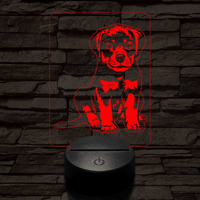 Rottweiler kölyök-fej 7 színű 3D led lámpa