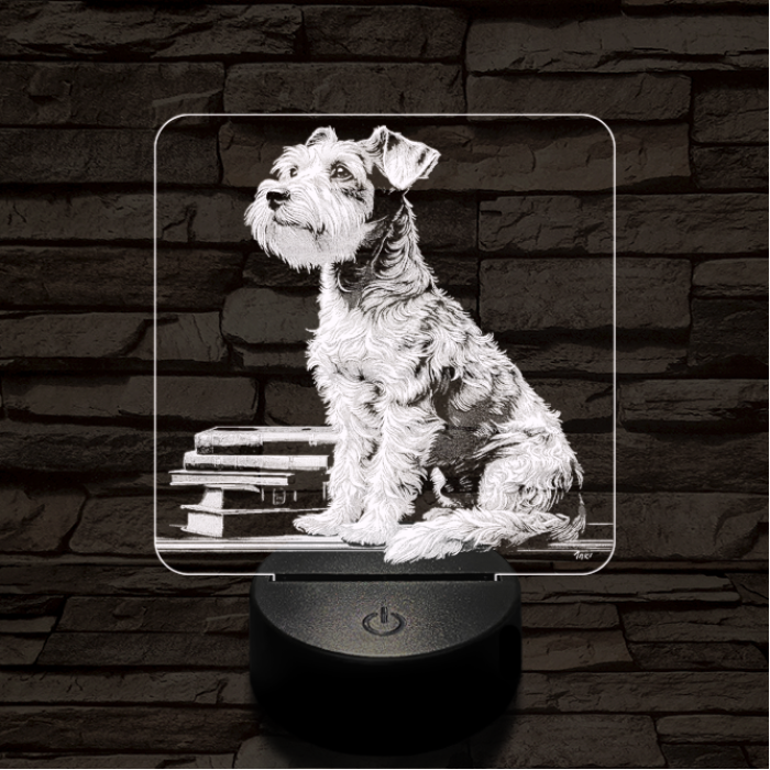 Schnauzer egész alakos portré 7 színű valósághű 3D led lámpa