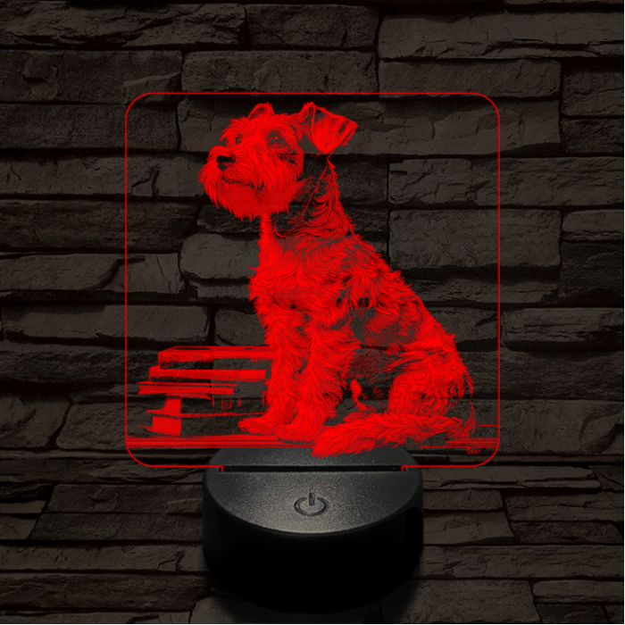 Schnauzer egész alakos portré 7 színű valósághű 3D led lámpa