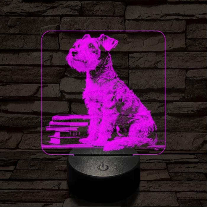 Schnauzer egész alakos portré 7 színű valósághű 3D led lámpa