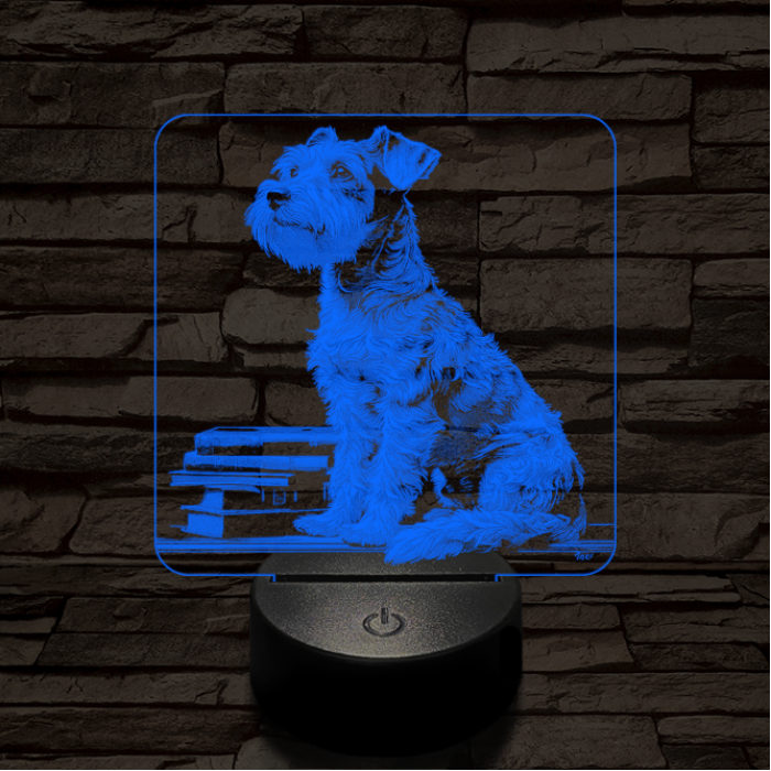 Schnauzer egész alakos portré 7 színű valósághű 3D led lámpa
