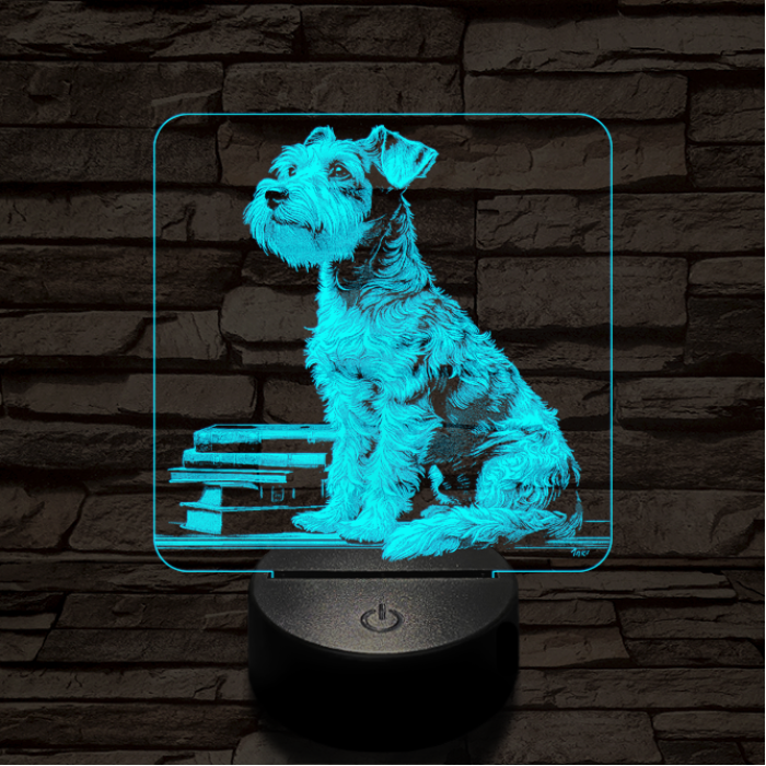 Schnauzer egész alakos portré 7 színű valósághű 3D led lámpa