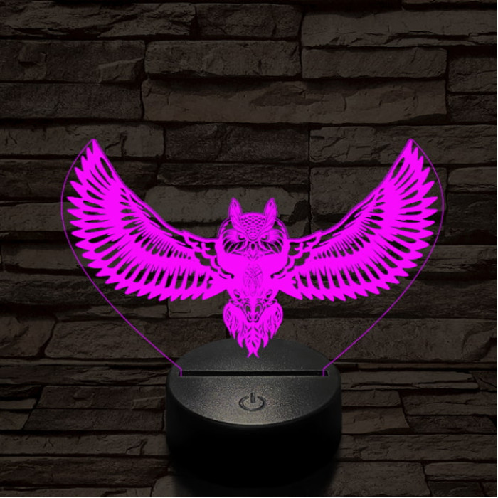 Bagoly repül 7 színű 3D led lámpa