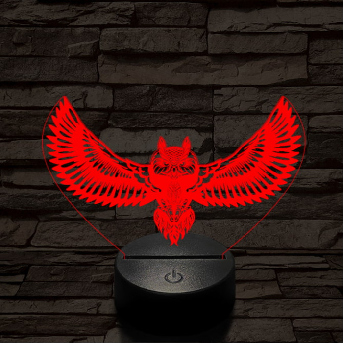 Bagoly repül 7 színű 3D led lámpa