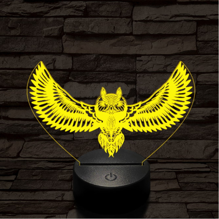Bagoly repül 7 színű 3D led lámpa