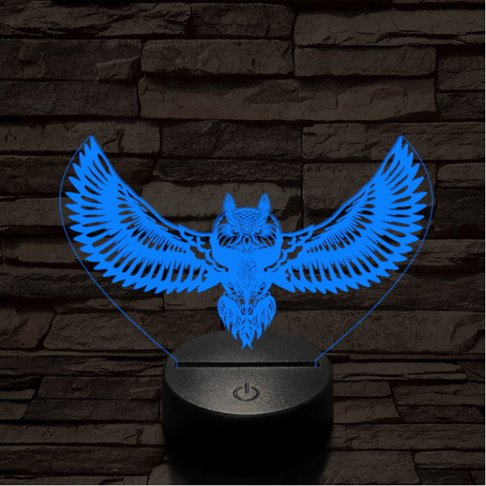 Bagoly repül 7 színű 3D led lámpa