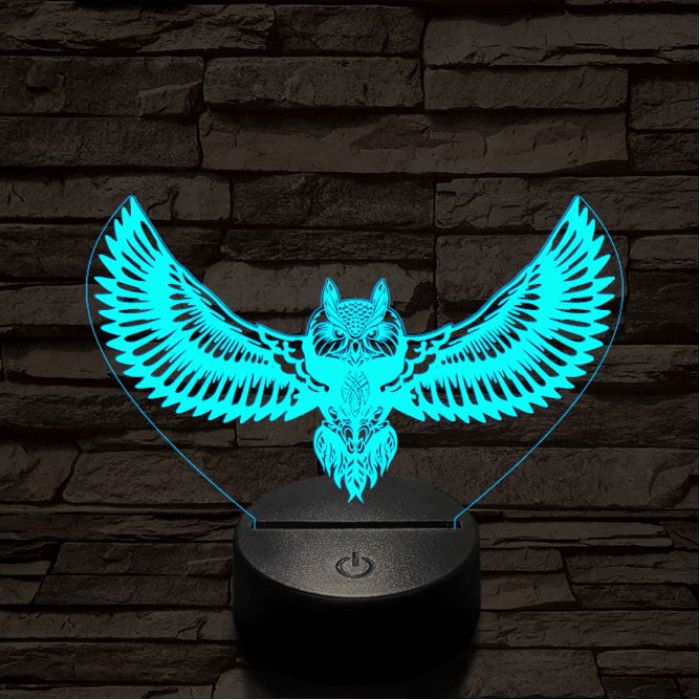 Bagoly repül 7 színű 3D led lámpa