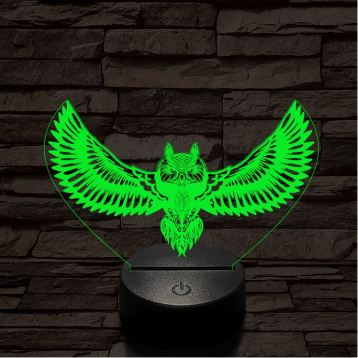 Bagoly repül 7 színű 3D led lámpa