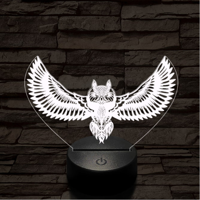Bagoly repül 7 színű 3D led lámpa