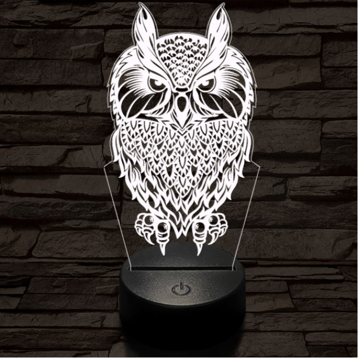Bagoly vadász 7 színű 3D led lámpa