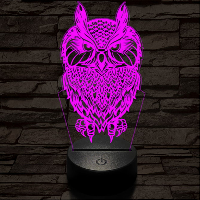 Bagoly vadász 7 színű 3D led lámpa