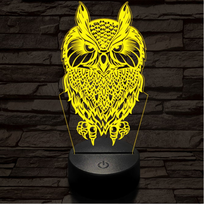 Bagoly vadász 7 színű 3D led lámpa
