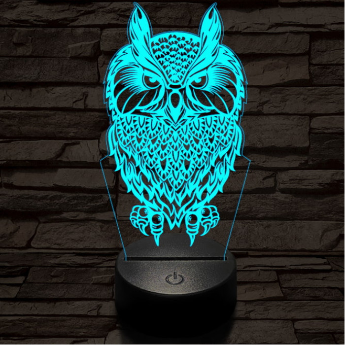Bagoly vadász 7 színű 3D led lámpa