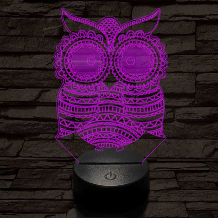Mintás Bagoly 7 színű 3D led lámpa
