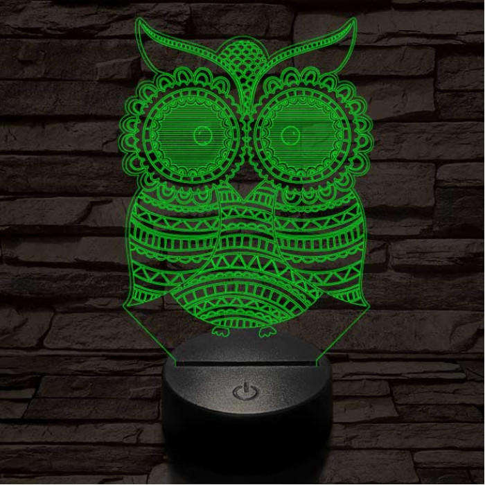 Mintás Bagoly 7 színű 3D led lámpa