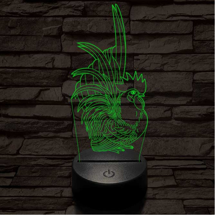Díszes kakas 7 színű 3D led lámpa