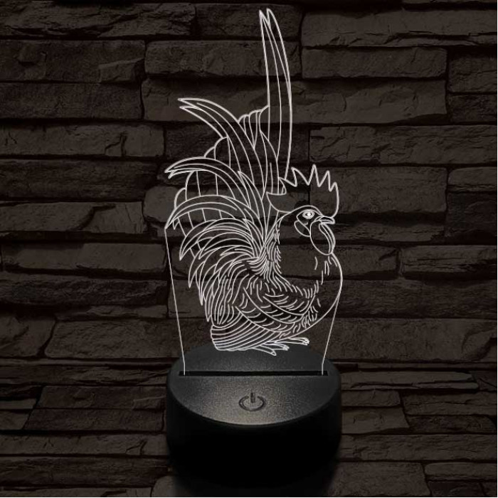 Díszes kakas 7 színű 3D led lámpa