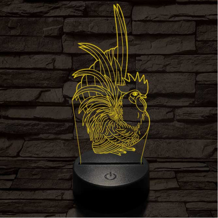 Díszes kakas 7 színű 3D led lámpa