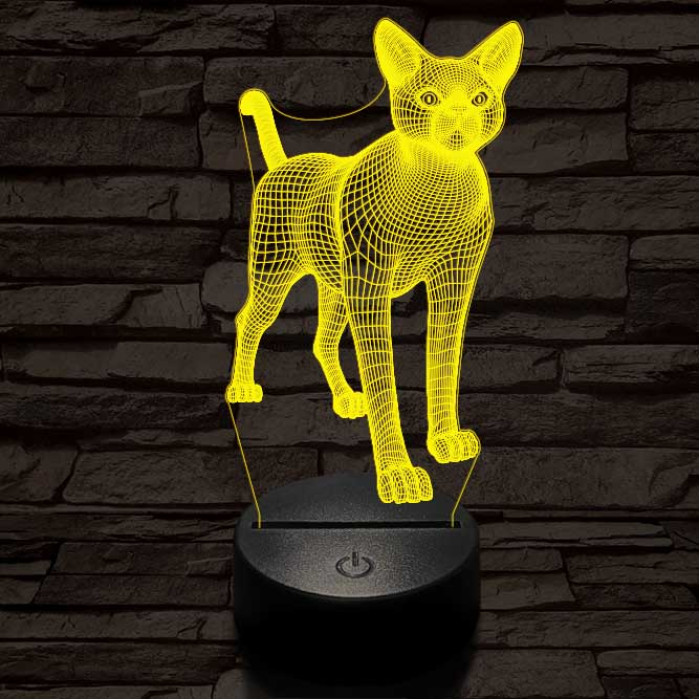 Álló cica 7 színű 3D led lámpa