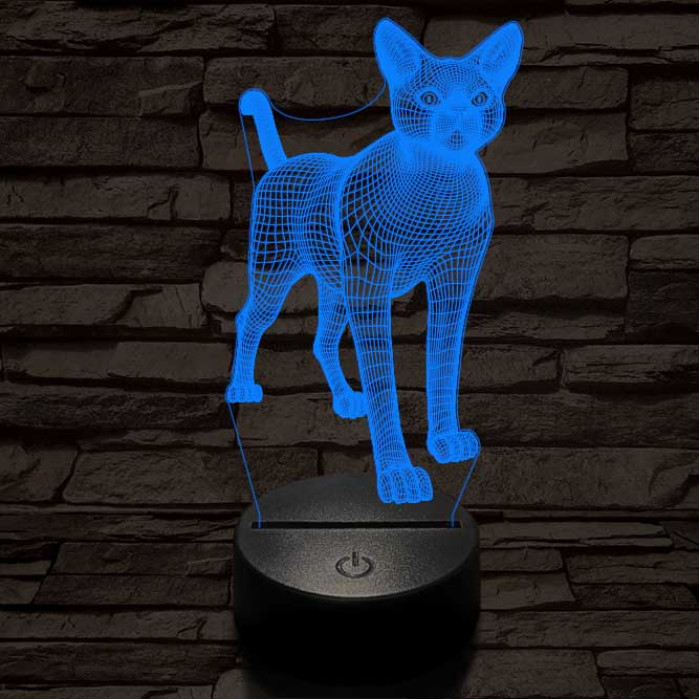 Álló cica 7 színű 3D led lámpa