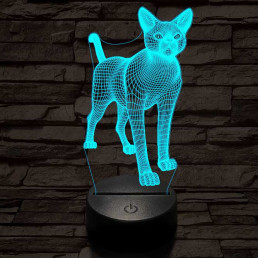 Álló cica 7 színű 3D led lámpa