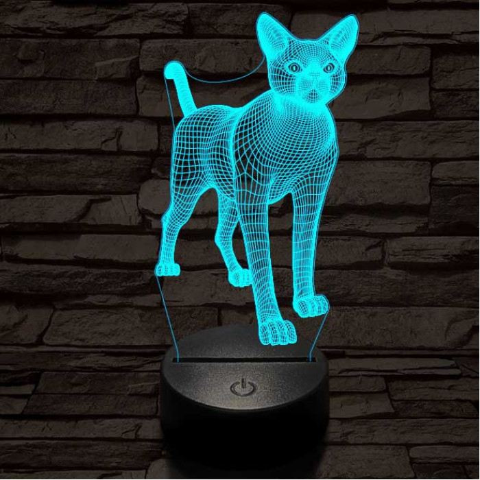 Álló cica 7 színű 3D led lámpa