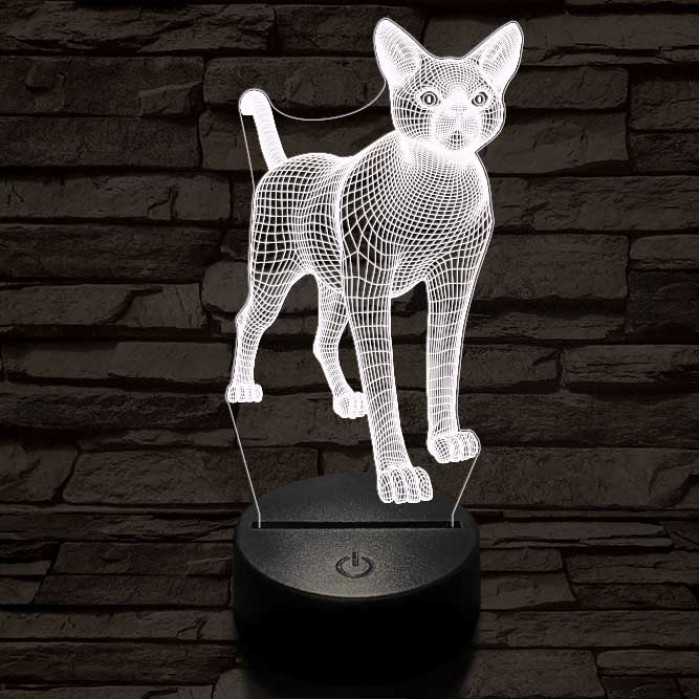 Álló cica 7 színű 3D led lámpa