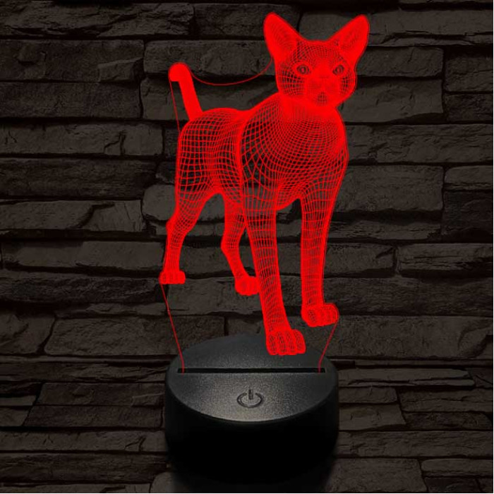 Álló cica 7 színű 3D led lámpa