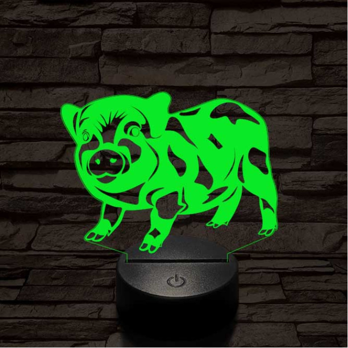 Foltos kismalac 7 színű 3D led lámpa