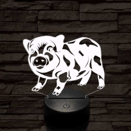 Foltos kismalac 7 színű 3D led lámpa