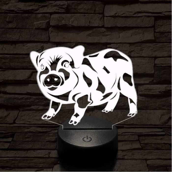 Foltos kismalac 7 színű 3D led lámpa