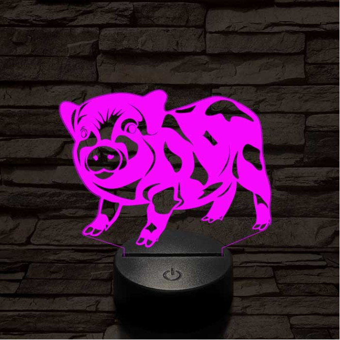 Foltos kismalac 7 színű 3D led lámpa