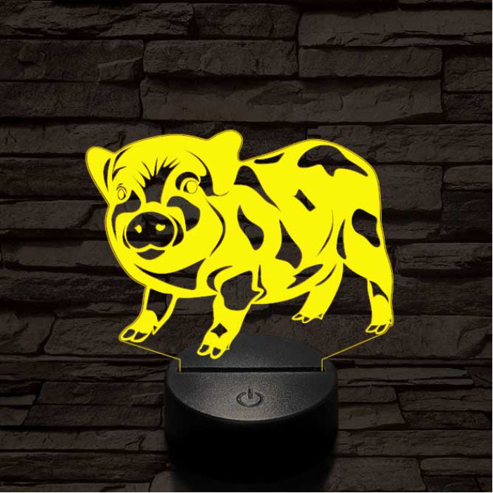 Foltos kismalac 7 színű 3D led lámpa