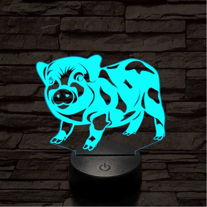 Foltos kismalac 7 színű 3D led lámpa