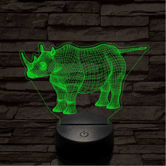 Rinocérosz 7 színű 3D led lámpa