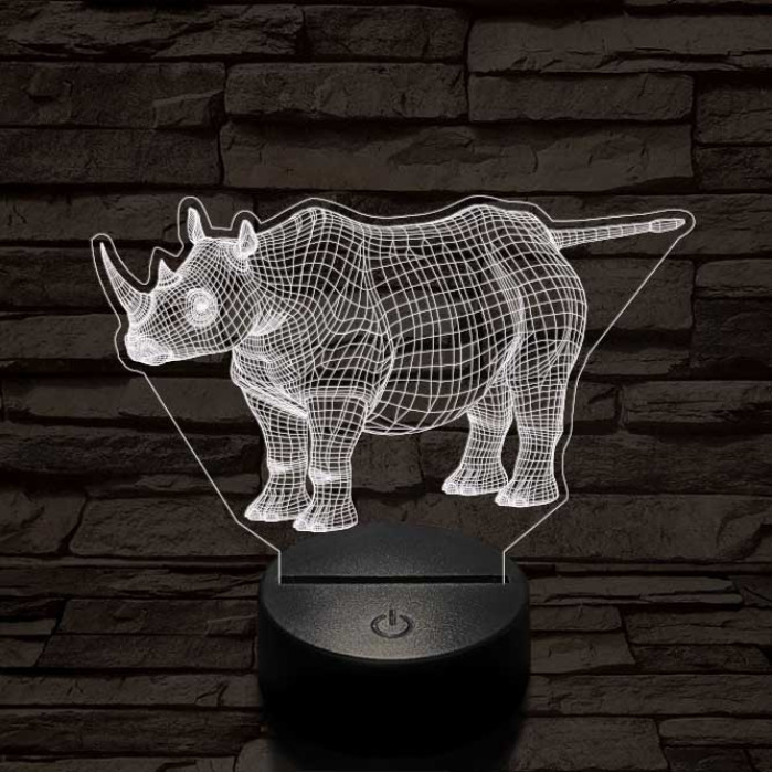 Rinocérosz 7 színű 3D led lámpa