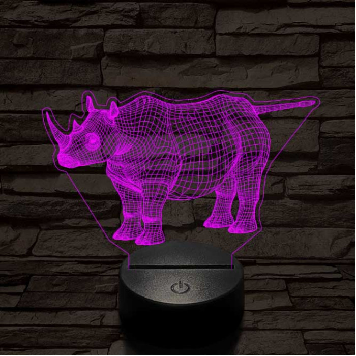 Rinocérosz 7 színű 3D led lámpa