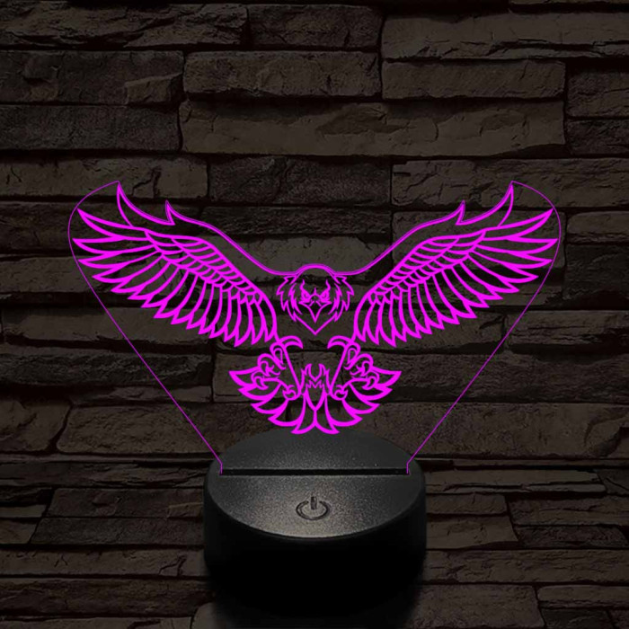 Leszálló sas szemből 7 színű 3D led lámpa