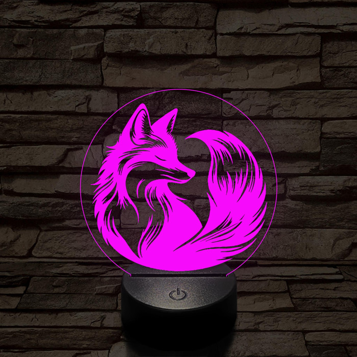 Róka a körben 7 színű  3D led lámpa