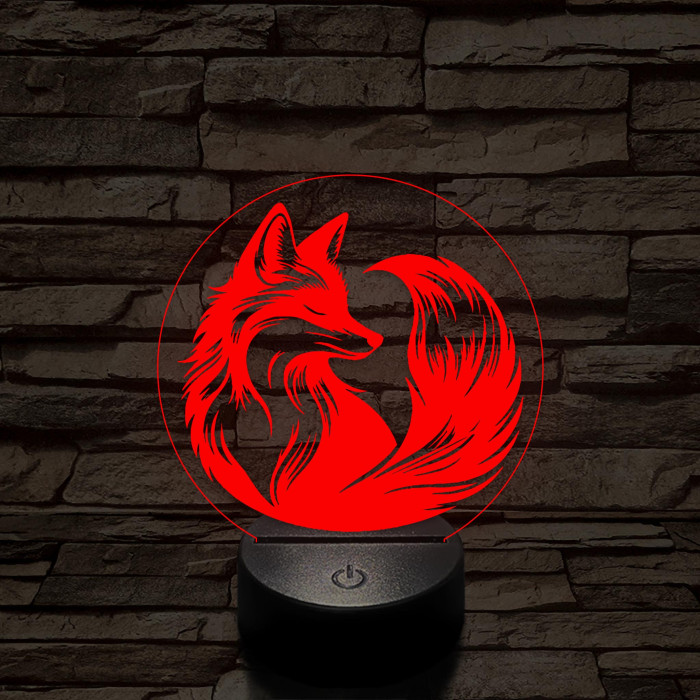 Róka a körben 7 színű  3D led lámpa