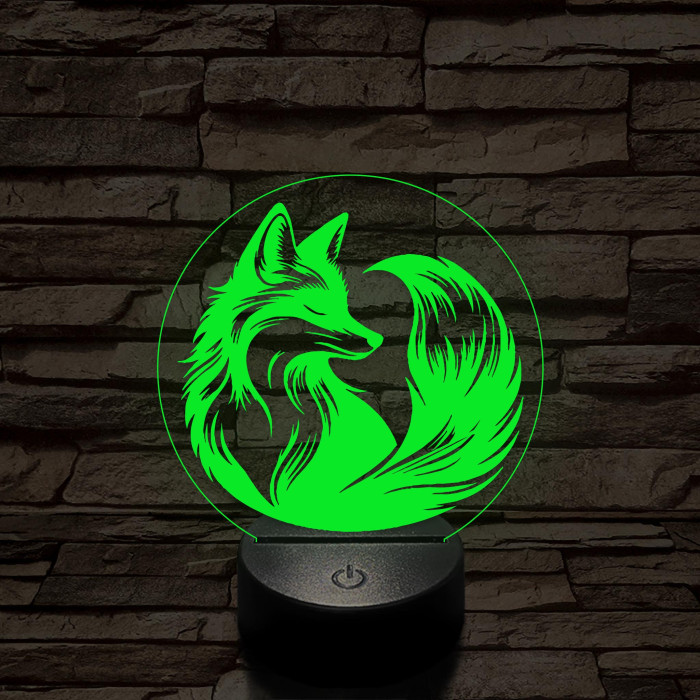 Róka a körben 7 színű  3D led lámpa