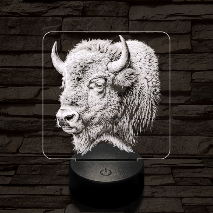 Bölény protré 7 színű valósághű 3D led lámpa
