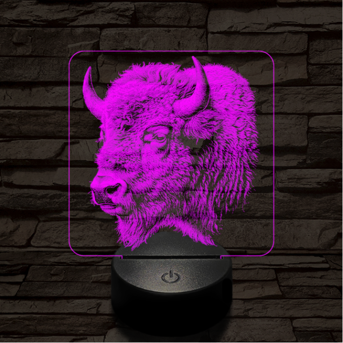 Bölény protré 7 színű valósághű 3D led lámpa