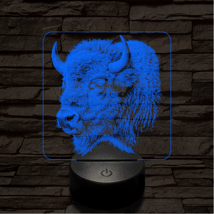 Bölény protré 7 színű valósághű 3D led lámpa